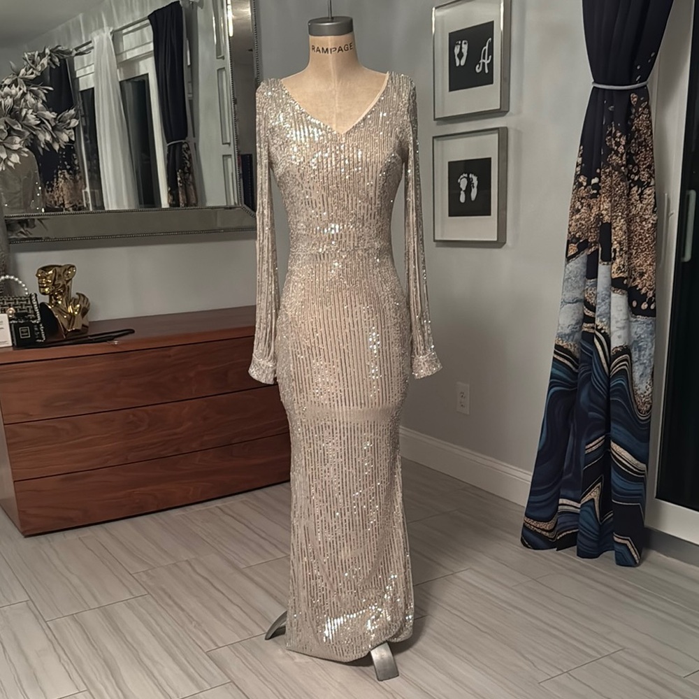 Elegant Long Sleeve Sequin Dress